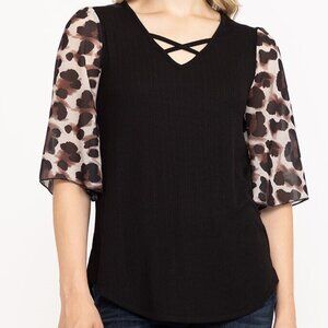 Women's Leopard Flutter Sleeve Top - NWT